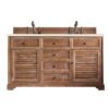 James Martin 238-104-5611-3EMR Savannah 60 Inch Double Vanity Cabinet in Driftwood with 3 CM Eternal Marfil Quartz Top