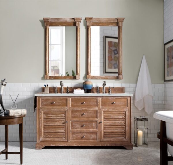 James Martin 238-104-5611-3ENC Savannah 60 Inch Double Vanity Cabinet with Ethereal Noctis Quartz Top - Driftwood