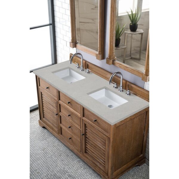 James Martin 238-104-5611-3ESR Savannah 60 Inch Double Vanity Cabinet in Driftwood with 3 CM Eternal Serena Quartz Top