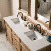 James Martin 238-104-5711-3EJP Savannah 72 Inch Double Vanity Cabinet in Driftwood with 3 cm Eternal Jasmine Pearl Quartz Top with Sink