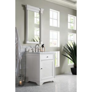 James Martin 238-104-V26-BW-3CAR Savannah 26 Inch Bright White Single Vanity with 3 cm Carrara Marble Top