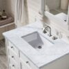 James Martin 238-104-V36-BW-3CAR Savannah 36 Inch Bright White Single Vanity with 3 cm Carrara Marble Top