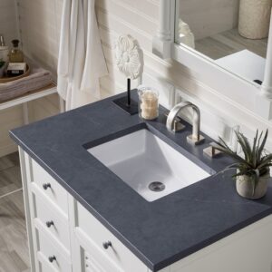 James Martin 238-104-V36-BW-3CSP Savannah 36 Inch Single Vanity Cabinet in Bright White with 3 cm Charcoal Soapstone Quartz Top with Sink