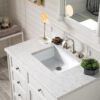 James Martin 238-104-V36-BW-3EJP Savannah 36 Inch Single Vanity Cabinet in Bright White with 3 cm Eternal Jasmine Pearl Quartz Top with Sink