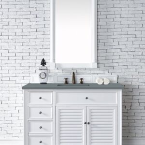 James Martin 238-104-V48-BW-3CBL Savannah 48 Inch Single Vanity Cabinet with Cala Blue Quartz Top - Bright White