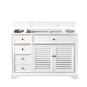 James Martin 238-104-V48-BW-3EJP Savannah 48 Inch Single Vanity Cabinet in Bright White with 3 cm Eternal Jasmine Pearl Quartz Top with Sink