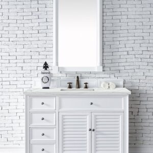 James Martin 238-104-V48-BW-3ENC Savannah 48 Inch Single Vanity Cabinet with Ethereal Noctis Quartz Top - Bright White