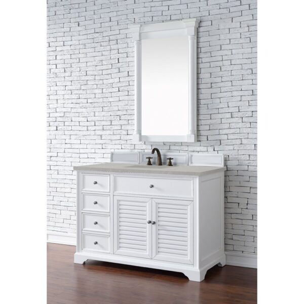 James Martin 238-104-V48-BW-3ESR Savannah 48 Inch Single Vanity Cabinet in Bright White with 3 CM Eternal Serena Quartz Top