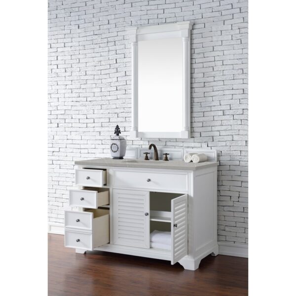 James Martin 238-104-V48-BW-3ESR Savannah 48 Inch Single Vanity Cabinet in Bright White with 3 CM Eternal Serena Quartz Top