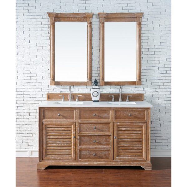 James Martin 238-104-V60D-3WZ Savannah 60 Inch Double Vanity Cabinet with 3cm White Zeus Quartz Top