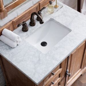 James Martin 238-105-5511-3CAR Providence 36 Inch Driftwood Single Vanity with 3 cm Carrara Marble Top