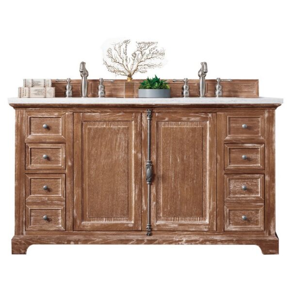 James Martin 238-105-5611-3AF Providence 60 Inch Driftwood Double Vanity with 3 cm Arctic Fall Solid Surface Top