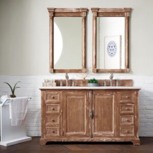 James Martin 238-105-5611-3AF Providence 60 Inch Driftwood Double Vanity with 3 cm Arctic Fall Solid Surface Top