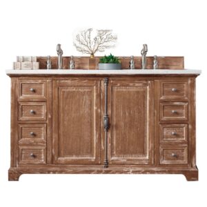 James Martin 238-105-5611-3CAR Providence 60 Inch Driftwood Double Vanity with 3 cm Carrara Marble Top