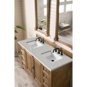 James Martin 238-105-5611-3ESR Providence 60 Inch Double Vanity Cabinet in Driftwood with 3 CM Eternal Serena Quartz Top