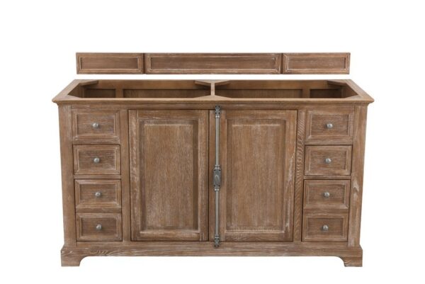 James Martin 238-105-5611-3GEX Providence 60 Inch Double Vanity Cabinet in Driftwood with 3 cm Grey Expo Quartz Top with Sink