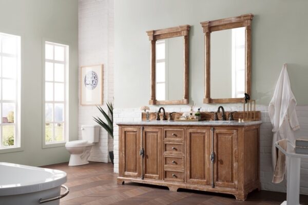 James Martin 238-105-5711-3CAR Providence 72 Inch Driftwood Double Vanity with 3 cm Carrara Marble Top