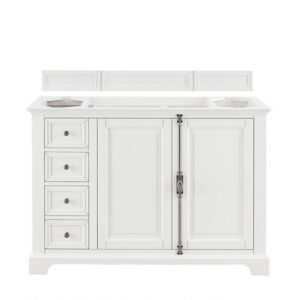 James Martin 238-105-V48-BW-3CAR Providence 48 Inch Bright White Single Vanity with 3 cm Carrara Marble Top