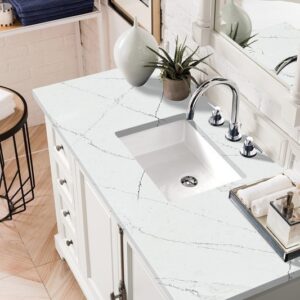 James Martin 238-105-V48-BW-3ENC Providence 48 Inch Single Vanity Cabinet with Ethereal Noctis Quartz Top - Bright White