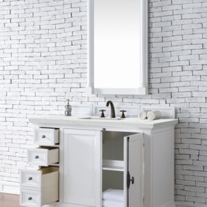 James Martin 238-105-V48-BW-3ENC Providence 48 Inch Single Vanity Cabinet with Ethereal Noctis Quartz Top - Bright White