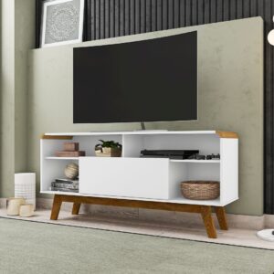 Manhattan Comfort Camberly 53.54 TV Stand with 5 Shelves in White and Cinnamon