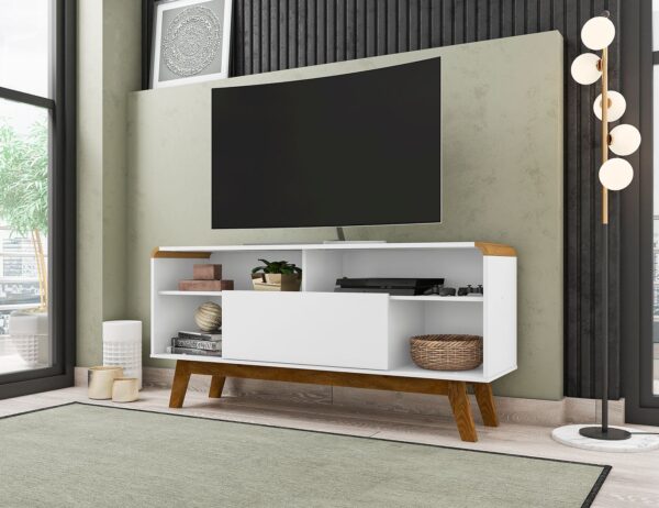 Manhattan Comfort Camberly 53.54 TV Stand with 5 Shelves in White and Cinnamon