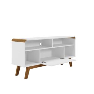 Manhattan Comfort Camberly 53.54 TV Stand with 5 Shelves in White and Cinnamon