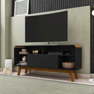 Manhattan Comfort Camberly 53.54 TV Stand with 5 Shelves in Matte Black and Cinnamon