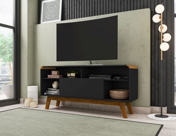 Manhattan Comfort Camberly 53.54 TV Stand with 5 Shelves in Matte Black and Cinnamon