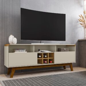 Manhattan Comfort Camberly 62.99 TV Stand with 5 Shelves and Wine Storage in Off White and Cinnamon