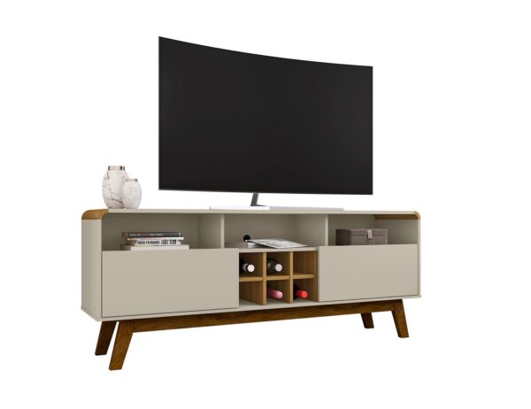 Manhattan Comfort Camberly 62.99 TV Stand with 5 Shelves and Wine Storage in Off White and Cinnamon