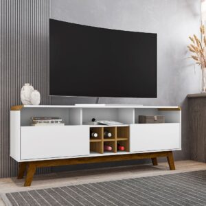 Manhattan Comfort Camberly 62.99 TV Stand with 5 Shelves and Wine Storage in White and Cinnamon