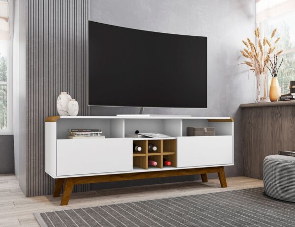 Manhattan Comfort Camberly 62.99 TV Stand with 5 Shelves and Wine Storage in White and Cinnamon