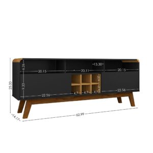 Manhattan Comfort Camberly 62.99 TV Stand with 5 Shelves and Wine Storage in Matte Black and Cinnamon