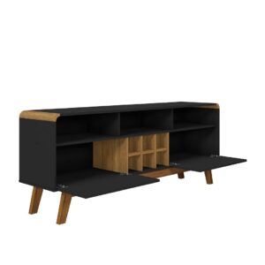 Manhattan Comfort Camberly 62.99 TV Stand with 5 Shelves and Wine Storage in Matte Black and Cinnamon