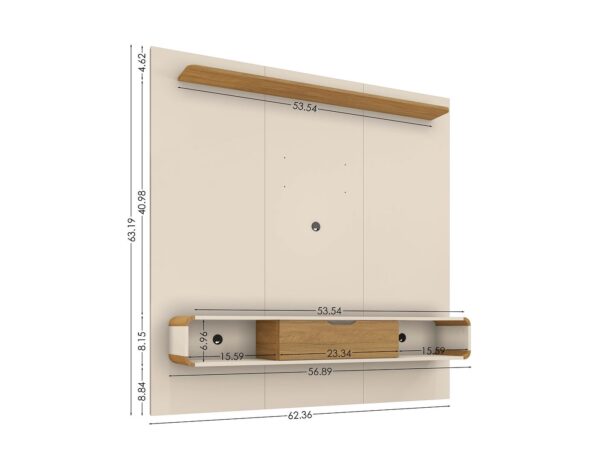 Manhattan Comfort Camberly 62.36 Floating Entertainment Center with 3 Shelves and Overhead D?cor Shelf in Off White and Cinnamon