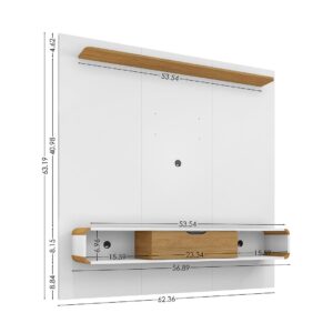 Manhattan Comfort Camberly 62.36 Floating Entertainment Center with 3 Shelves and Overhead D?cor Shelf in White and Cinnamon