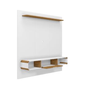 Manhattan Comfort Camberly 62.36 Floating Entertainment Center with 3 Shelves and Overhead D?cor Shelf in White and Cinnamon