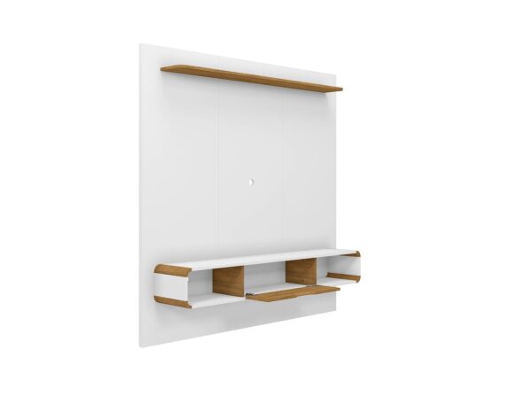 Manhattan Comfort Camberly 62.36 Floating Entertainment Center with 3 Shelves and Overhead D?cor Shelf in White and Cinnamon