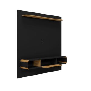 Manhattan Comfort Camberly 62.36 Floating Entertainment Center with 3 Shelves and Overhead D?cor Shelf in Black and Cinnamon