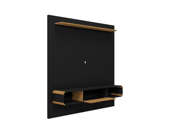 Manhattan Comfort Camberly 62.36 Floating Entertainment Center with 3 Shelves and Overhead D?cor Shelf in Black and Cinnamon