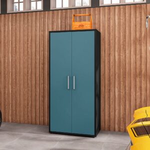 Manhattan Comfort Eiffel 73.43" Garage Cabinet with 4 Adjustable Shelves in Blue Gloss