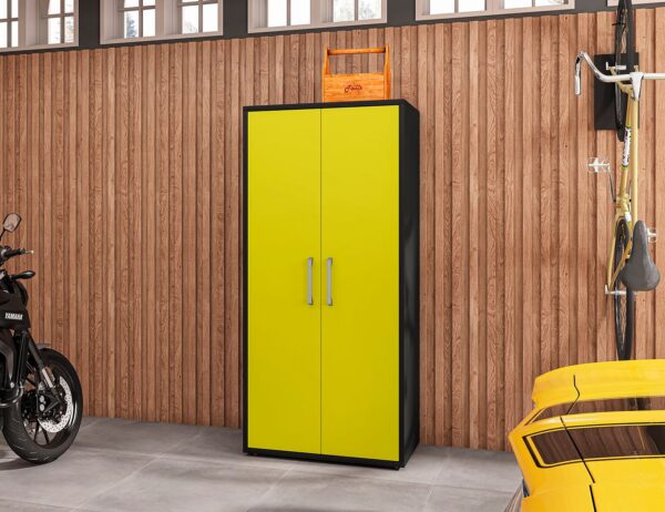 Manhattan Comfort Eiffel 73.43" Garage Cabinet with 4 Adjustable Shelves in Yellow Gloss