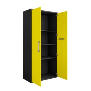 Manhattan Comfort Eiffel 73.43" Garage Cabinet with 4 Adjustable Shelves in Yellow Gloss