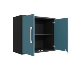 Manhattan Comfort Eiffel Floating Garage Storage Cabinet with Lock and Key in Blue Gloss