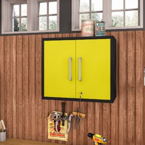 Manhattan Comfort Eiffel Floating Garage Storage Cabinet with Lock and Key in Yellow Gloss