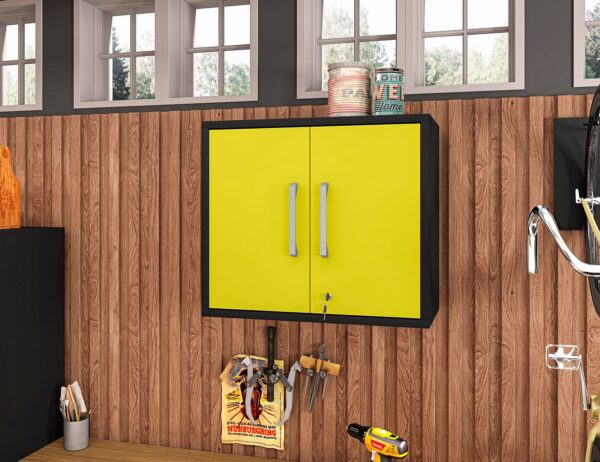 Manhattan Comfort Eiffel Floating Garage Storage Cabinet with Lock and Key in Yellow Gloss