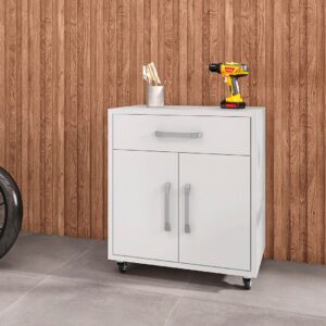 Manhattan Comfort Eiffel 28.35" Mobile Garage Storage Cabinet with 1 Drawer in White Gloss