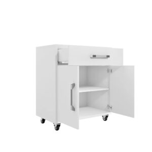 Manhattan Comfort Eiffel 28.35" Mobile Garage Storage Cabinet with 1 Drawer in White Gloss