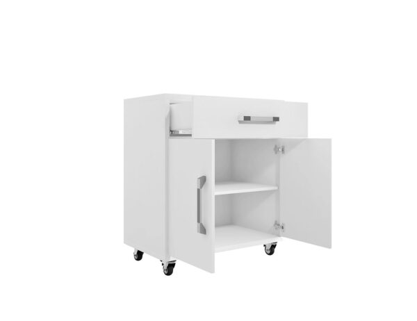 Manhattan Comfort Eiffel 28.35" Mobile Garage Storage Cabinet with 1 Drawer in White Gloss